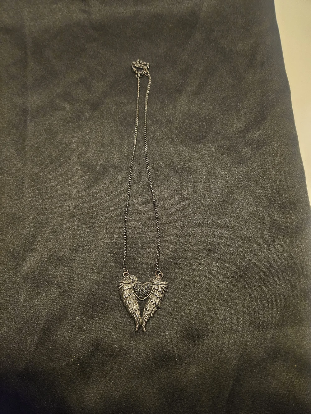Winged Heart Pendant Necklace - Blackened Silver